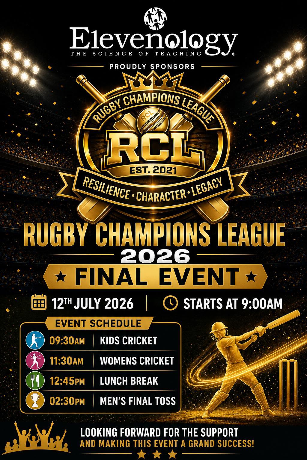 RCL 2026 Final Event — full day schedule on 12 July 2026 at Yelvertoft