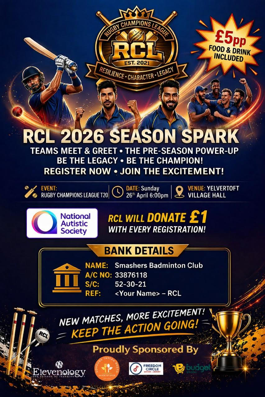 RCL launch event flyer — £5 entry, food and drinks included; £1 per registration donated to the National Autistic Society